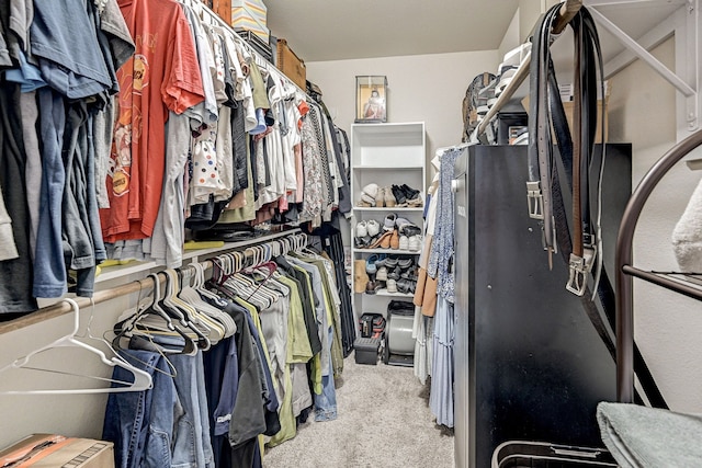 walk in closet with carpet flooring