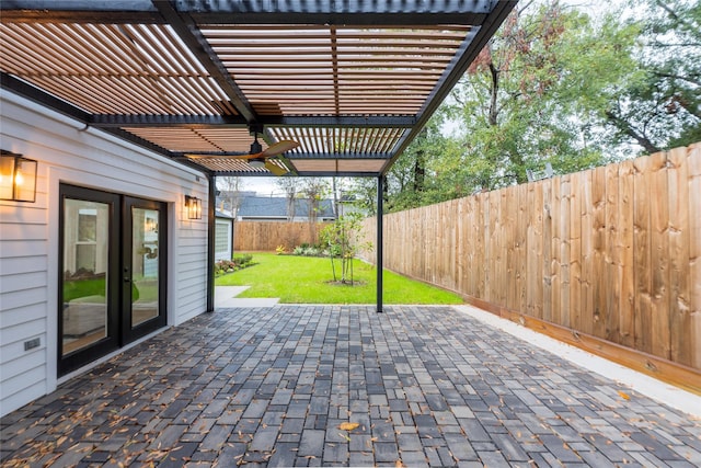 view of patio / terrace featuring a pergola and ceiling fan