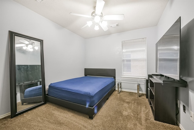 bedroom with carpet flooring and ceiling fan