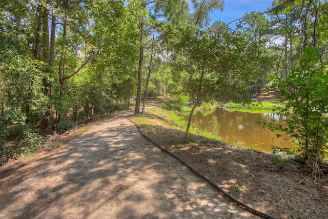 view of road with a water view