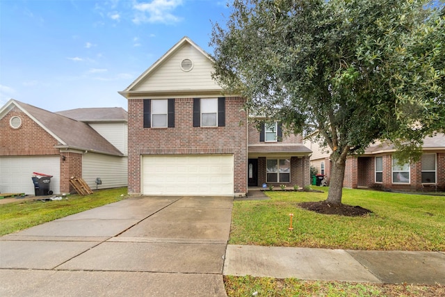 front facade with a garage and a front yard