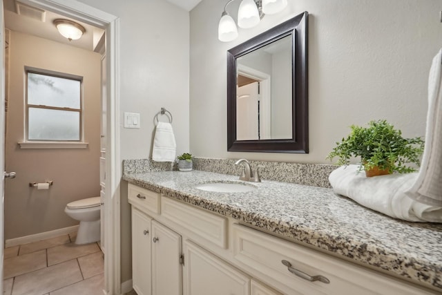 bathroom featuring tile patterned flooring, vanity, and toilet