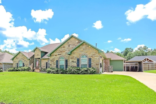 view of front facade with a garage and a front lawn