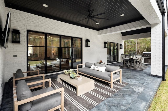 7010 Bowie Ct, Montgomery, TX 77316 - view of patio with ceiling fan, an outdoor hangout area, and outdoor dining area