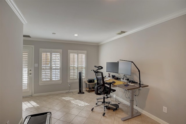 tiled office with crown molding