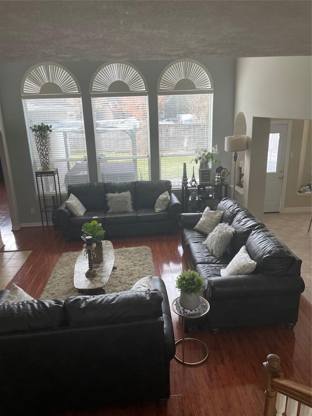 living room with hardwood / wood-style flooring