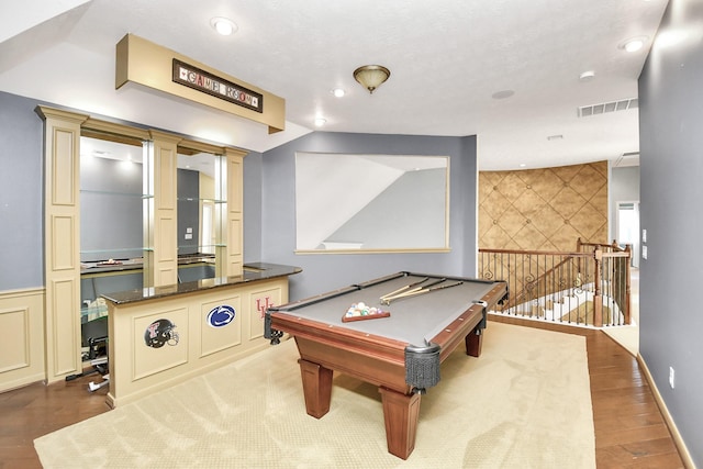 playroom featuring hardwood / wood-style floors and pool table