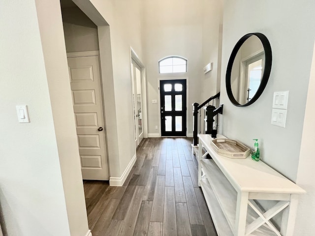 entrance foyer featuring french doors and dark hardwood / wood-style flooring