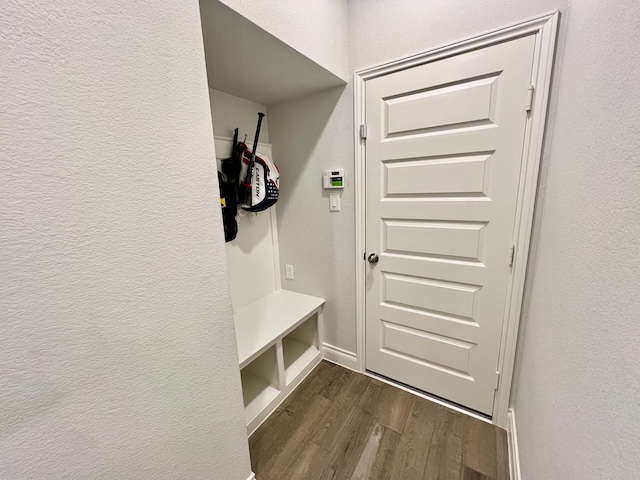 mudroom with dark hardwood / wood-style floors