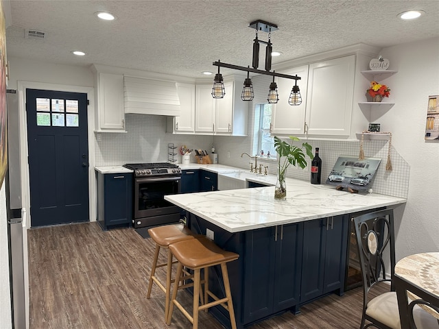 kitchen with white cabinetry, premium range hood, and appliances with stainless steel finishes