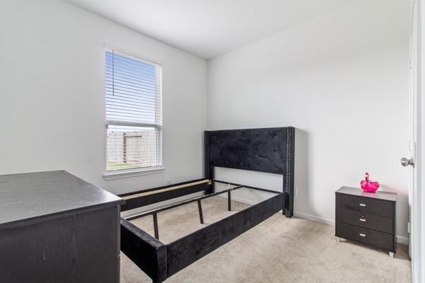 bedroom featuring light carpet and multiple windows