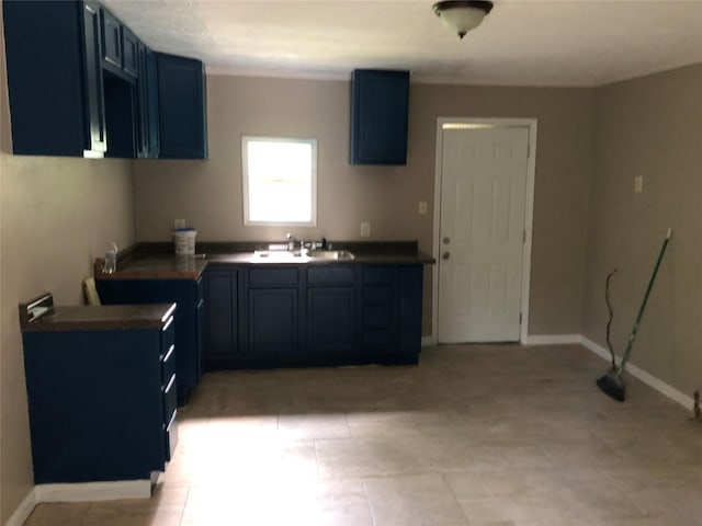 kitchen with blue cabinets and sink