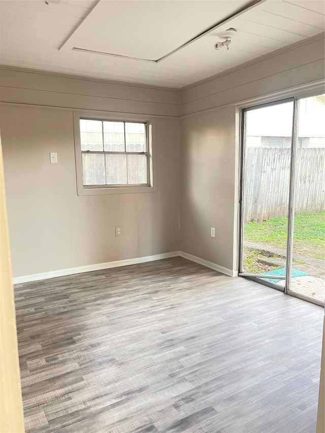 unfurnished room featuring wood-type flooring and plenty of natural light