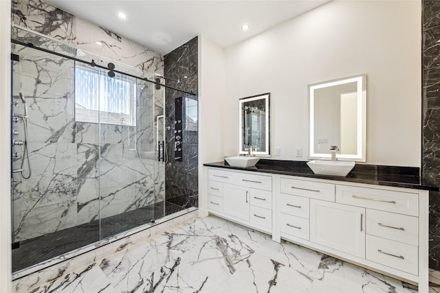 bathroom featuring vanity and walk in shower