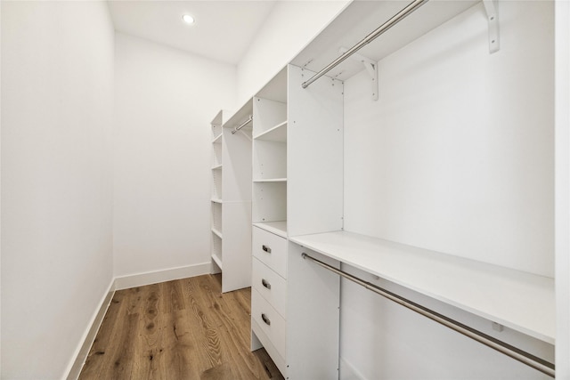 spacious closet with light hardwood / wood-style flooring