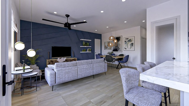 living room with ceiling fan