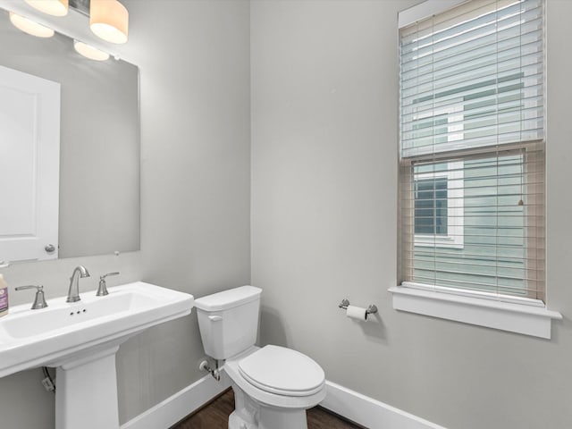 bathroom featuring hardwood / wood-style flooring, toilet, and sink