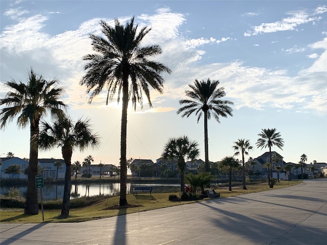 view of road with a water view