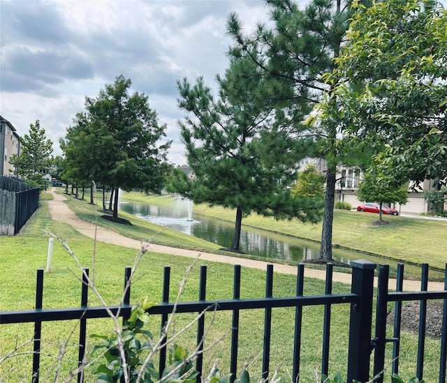 view of yard with a water view