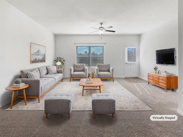 living room with ceiling fan