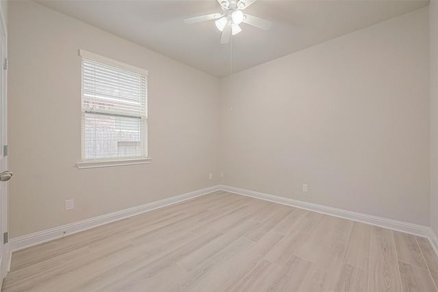 unfurnished room with ceiling fan and light hardwood / wood-style floors