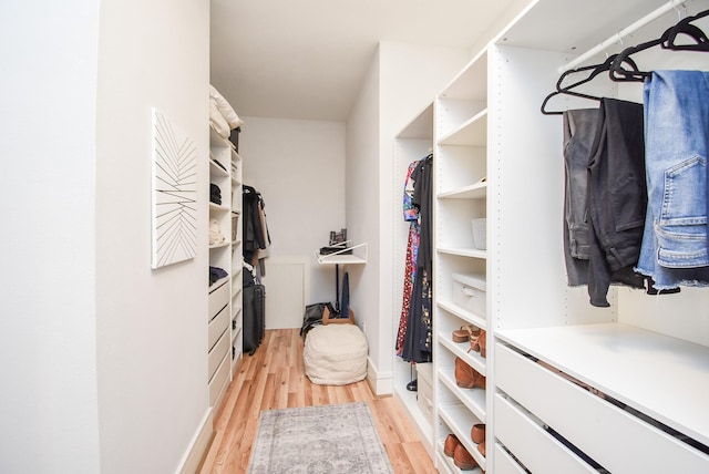 walk in closet featuring light hardwood / wood-style flooring