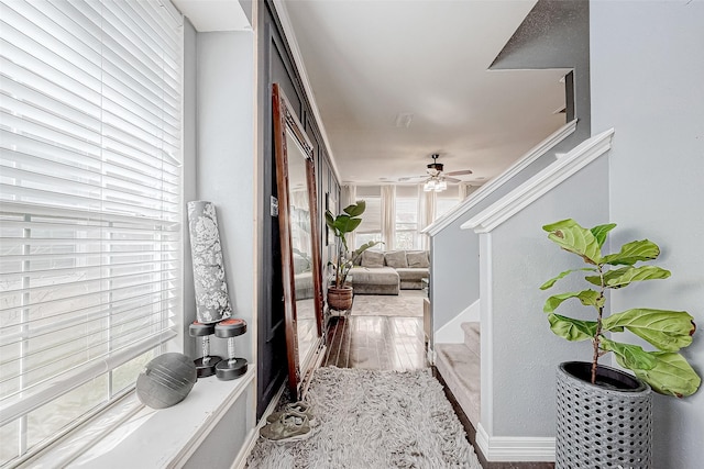 hallway with hardwood / wood-style flooring