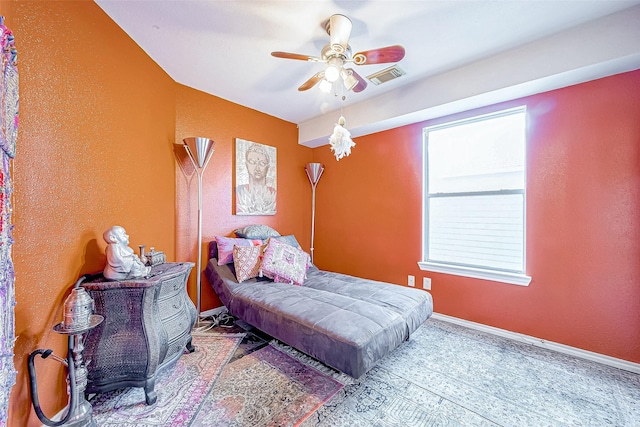 bedroom featuring ceiling fan