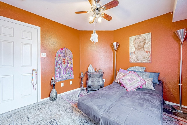 bedroom featuring ceiling fan