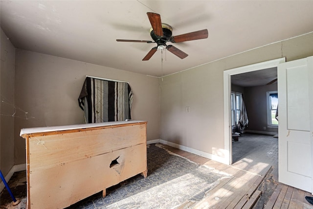 interior space with dark hardwood / wood-style flooring and ceiling fan