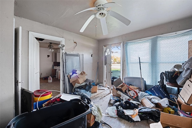 bedroom with ceiling fan and wood-type flooring