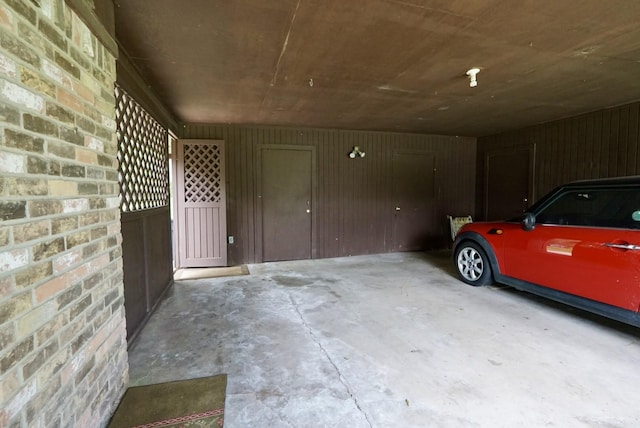 garage with wooden walls