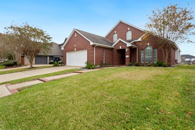 front facade with a garage and a front yard