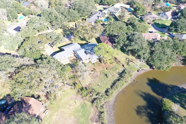 aerial view with a water view