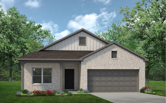 view of front of house featuring a garage and a front lawn