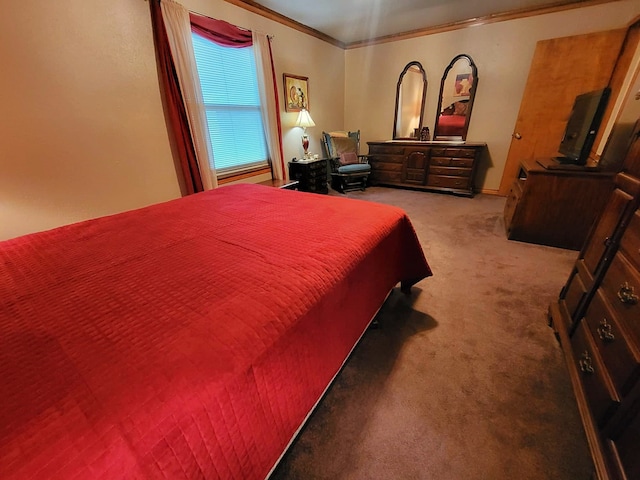 bedroom with carpet and ornamental molding