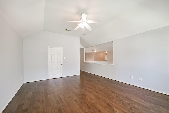 bonus room featuring dark hardwood / wood-style flooring, vaulted ceiling, and ceiling fan