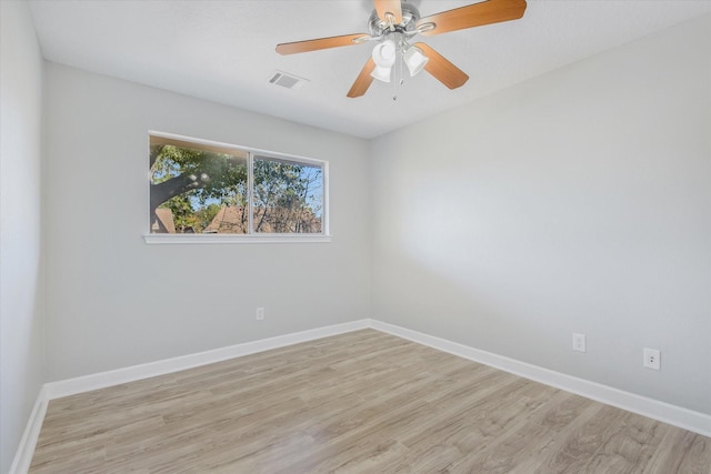 spare room featuring ceiling fan and light hardwood / wood-style floors