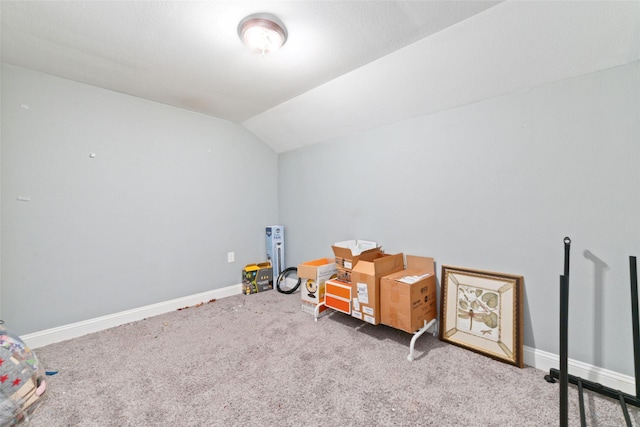 interior space featuring carpet and lofted ceiling