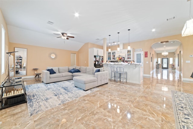 living room featuring ceiling fan