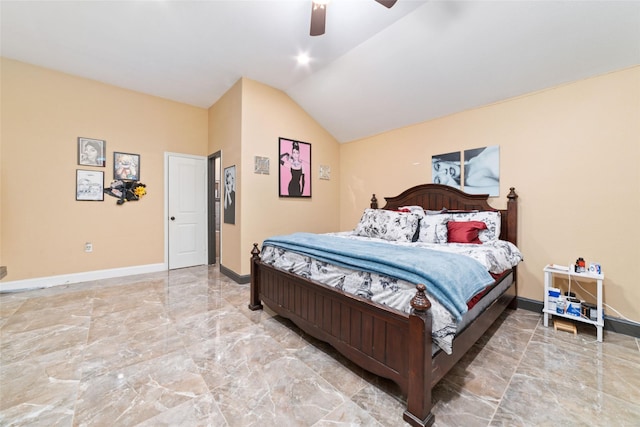 bedroom featuring vaulted ceiling and ceiling fan