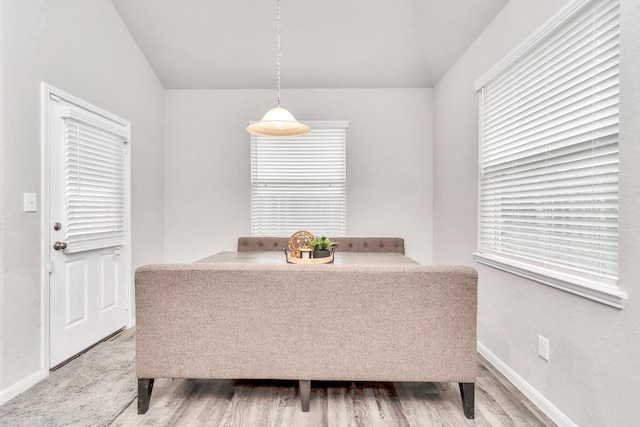 living area with hardwood / wood-style floors and a healthy amount of sunlight