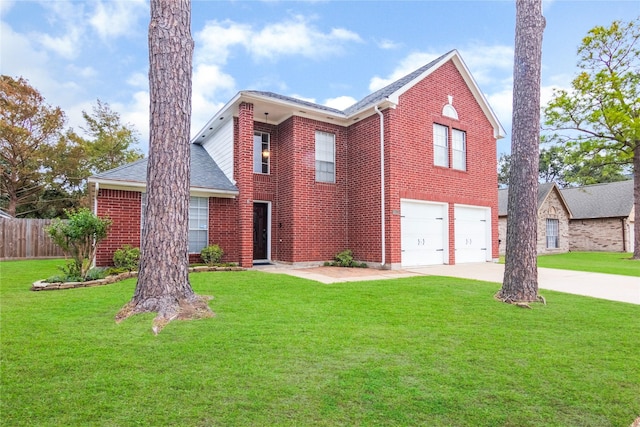 view of front facade featuring a front yard and a garage