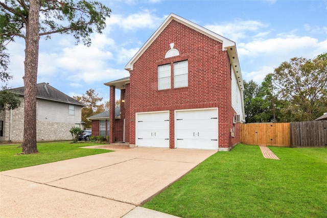 view of side of property featuring a garage and a yard