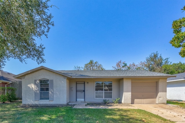 ranch-style house with a front lawn and a garage