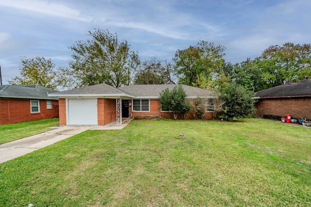 single story home with a front lawn and a garage