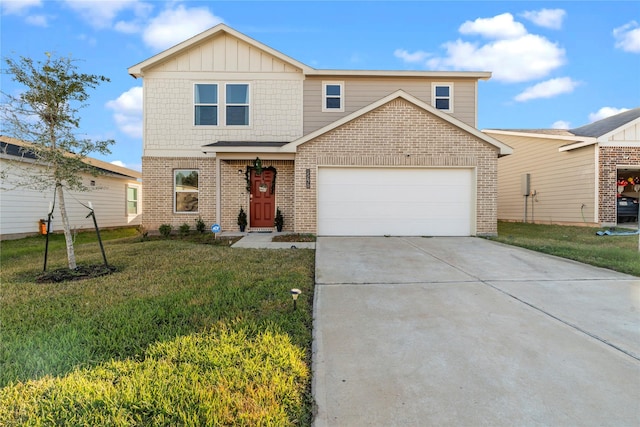 front of property with a garage and a front lawn