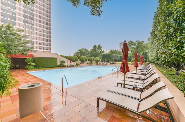 view of pool featuring a patio