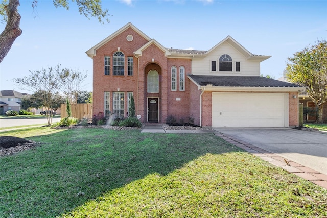 front of property with a garage and a front lawn