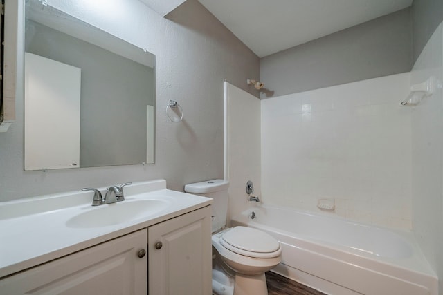 full bathroom featuring shower / tub combination, vanity, toilet, and hardwood / wood-style floors